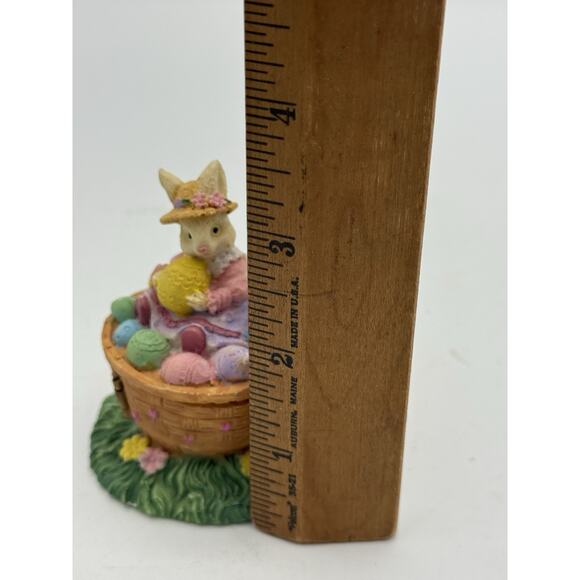Easter Bunny Resin Figurine Basket Eggs & Chicks ~ 3.5” Tall - Picture 6 of 7